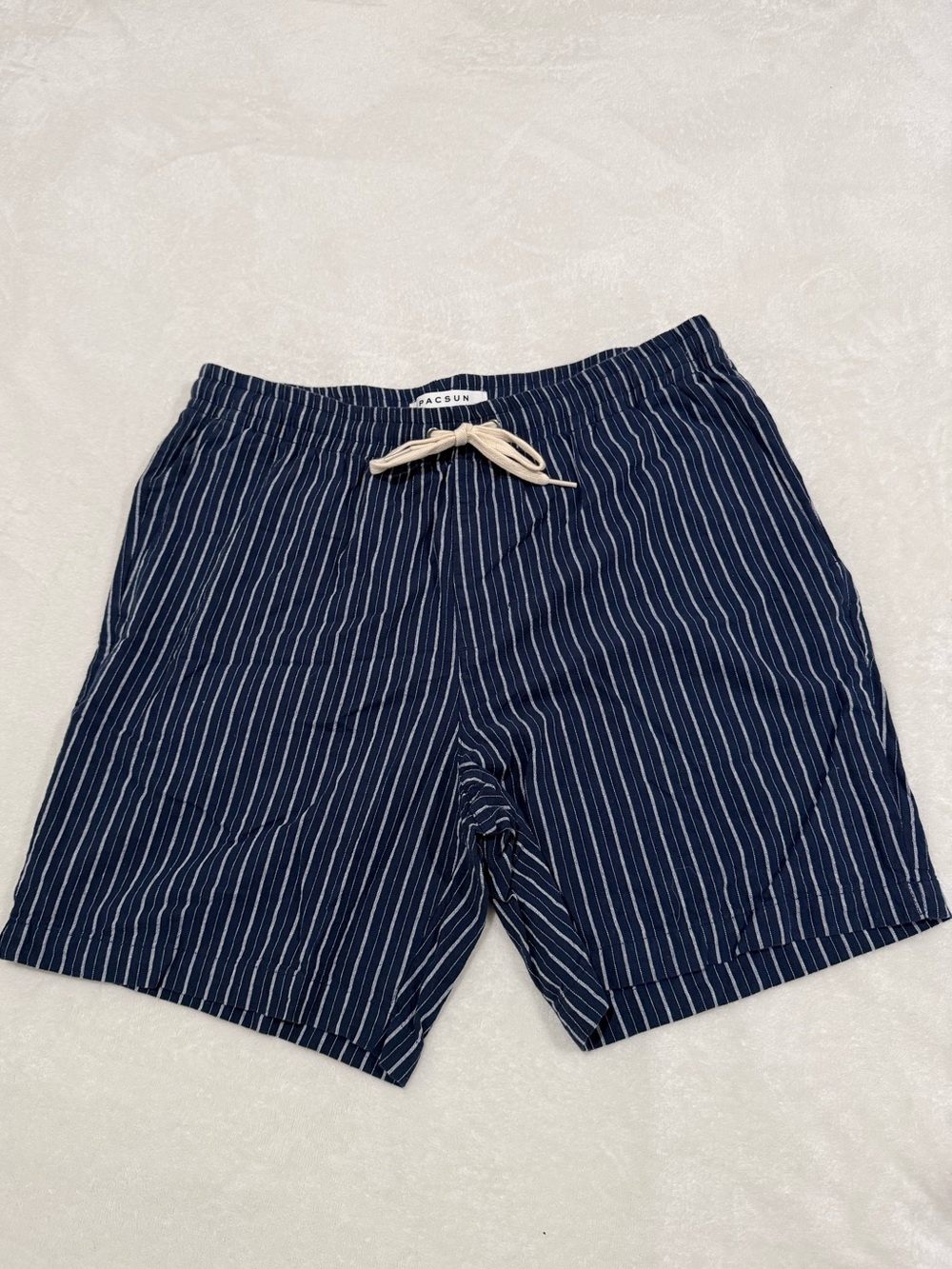 PacSun Navy and White Striped Men’s Drawstring Hybrid Shorts